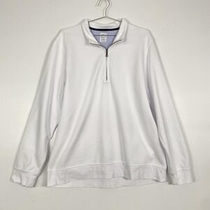 Brooks Brothers Sweater Mens 2XL White 1/4 Zip Mock Neck Knit Pullover Logo